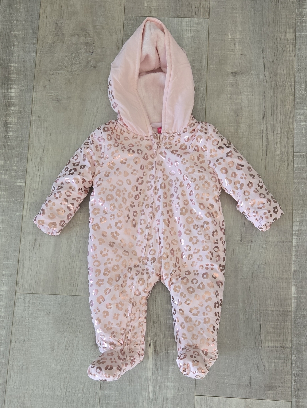 Pink Leopard Print Hooded One-Piece Snowsuit